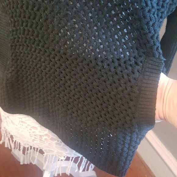 LOFT Open Knit Turtleneck Long Sleeve Poncho Sweater - Picture 4 of 8